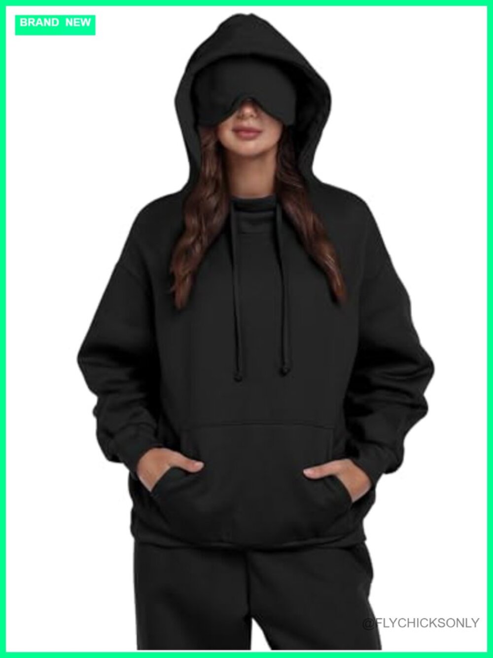Oversized Fleece Hoodie Sweatshirt with Built-in Eye Mask Travel Pullover